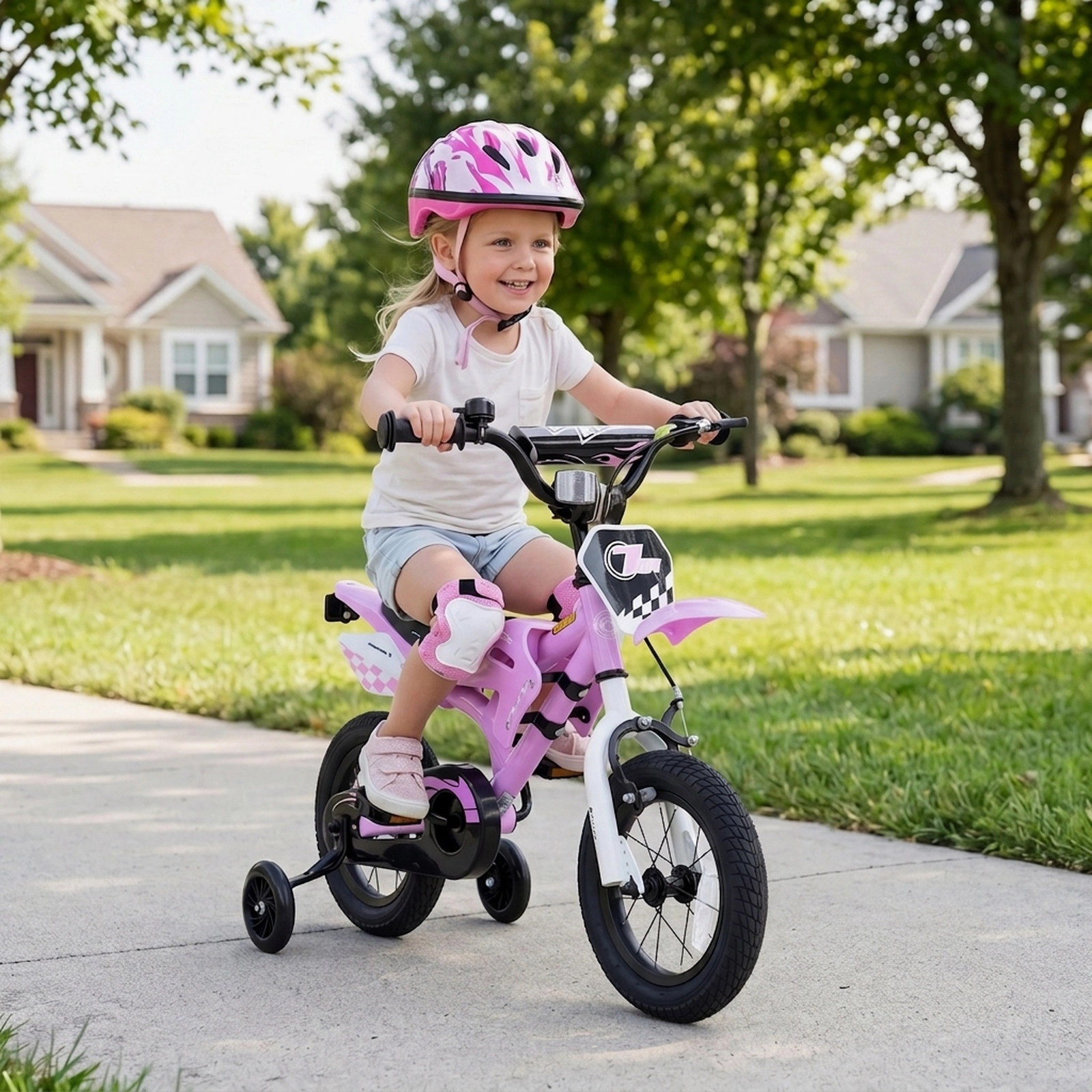 12-in Kids Bike Motorcycle Styled with Training Wheels Number Plate and Adjustable Handlebar for Ages 3-4