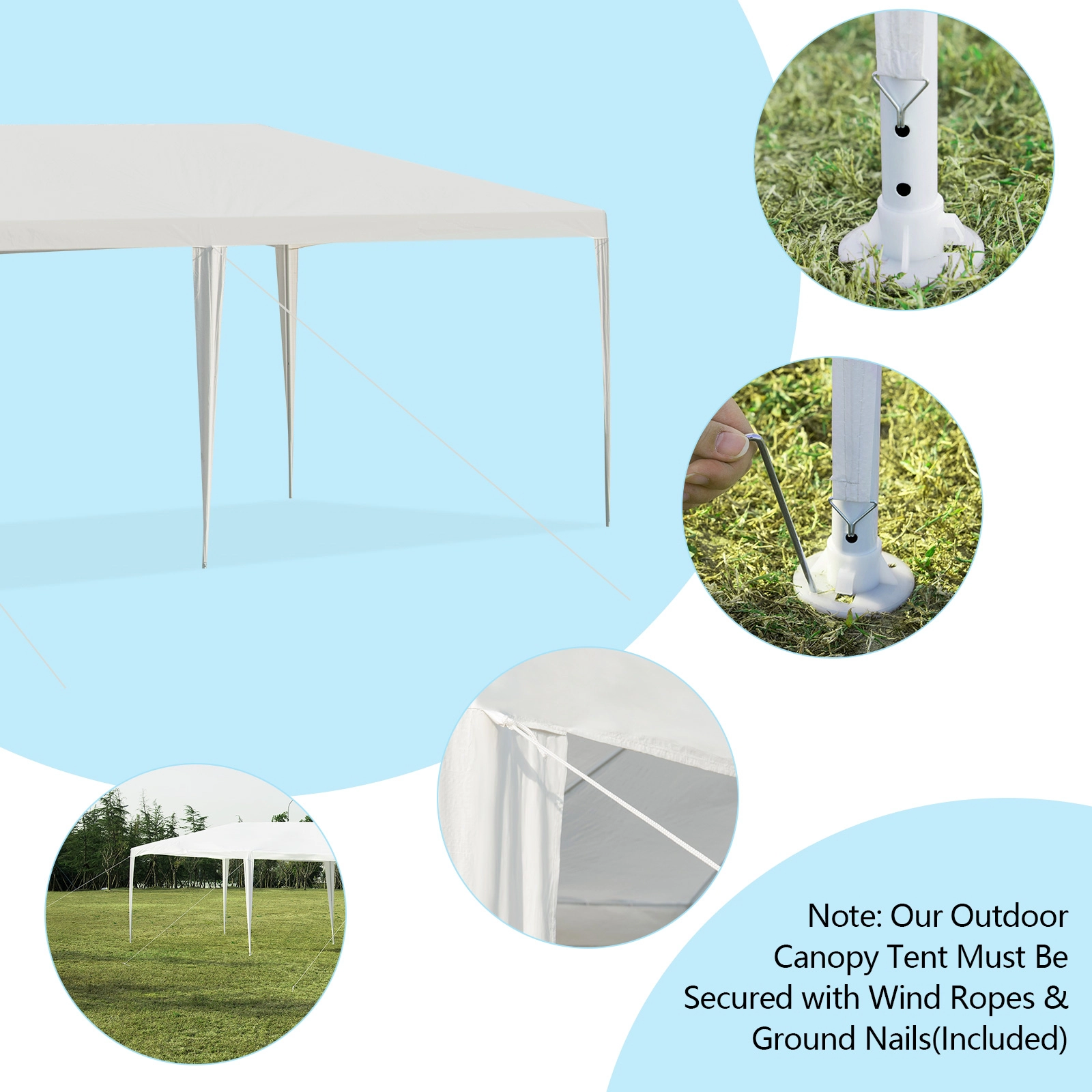 SUGIFT 10-ft by 30-ft PE and Steel Gazebo Canopy Tent with 8.5-ft Peak 16 Ground Stakes and 8 Wind Ropes