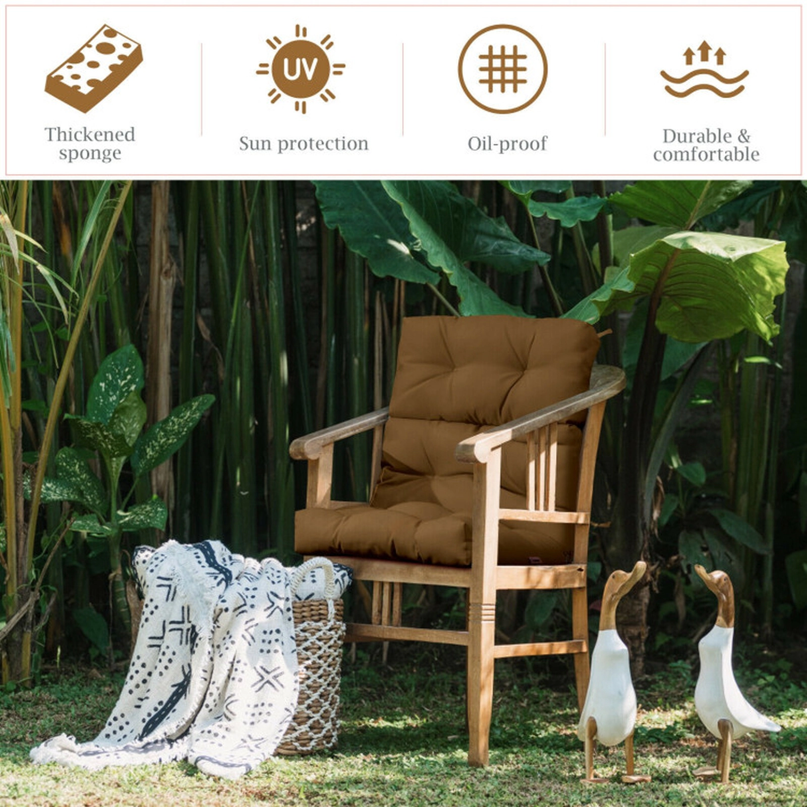 SUGIFT Tufted High Back Outdoor Patio Chair Cushion 4-lb Capacity Blue Gray Orange Red Orange Turquoise