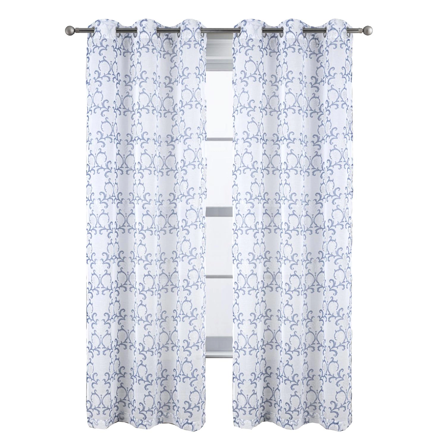 RT Designers Collection Crown Grommet Sheer Metallic Printed Doily Curtain Panel 54" x 84
