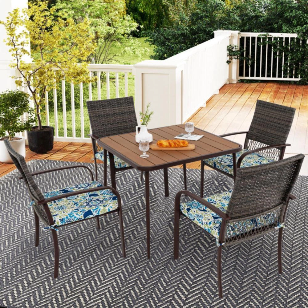 Hivvago 5 Pieces Patio Dining Set 4 Cushioned Rattan Armchairs And Square Table