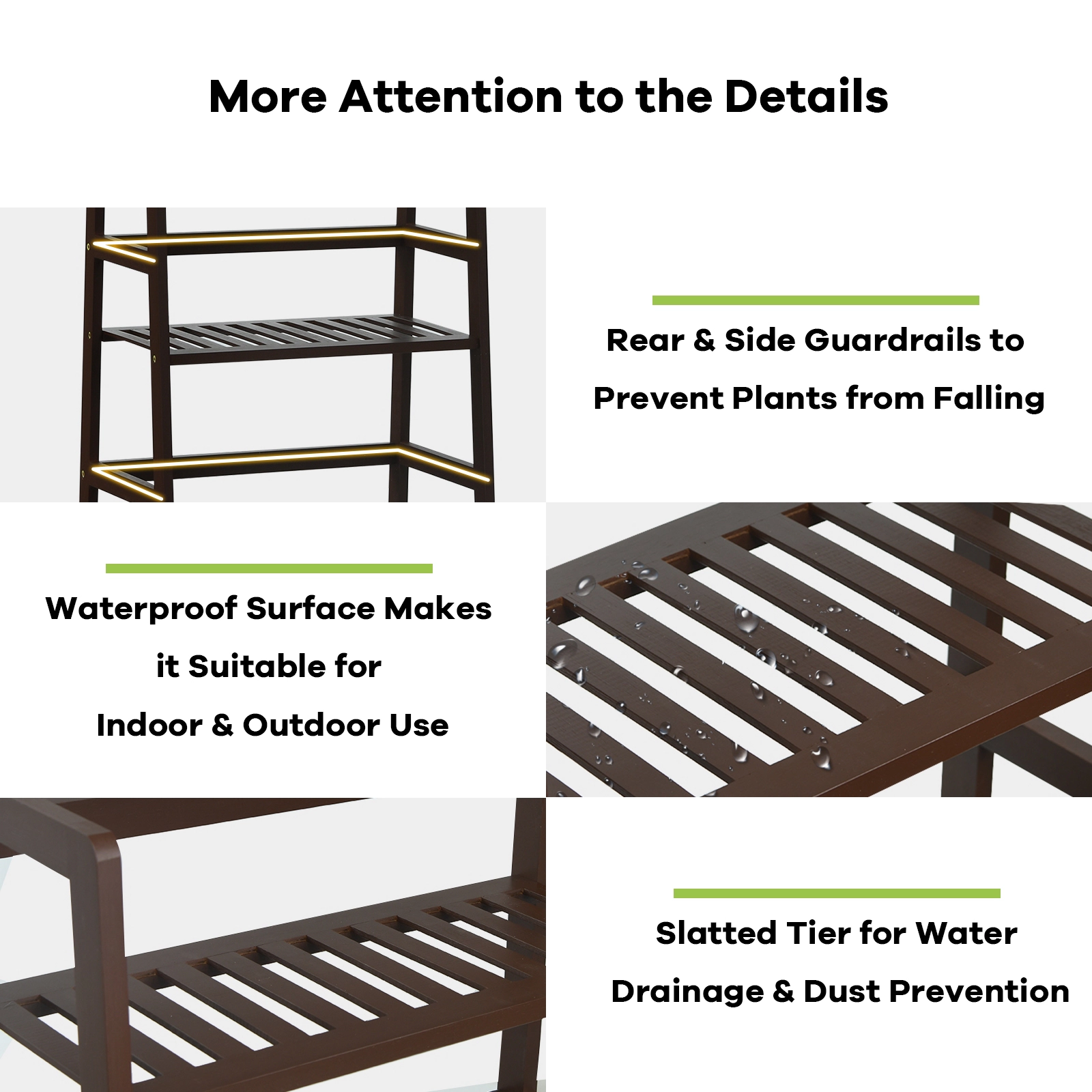 SUGIFT 4-Tier Bamboo Plant Rack with Guardrails Bamboo Shelf 22-lb Capacity Per Tier 19-in Wide 45-in Tall Brown