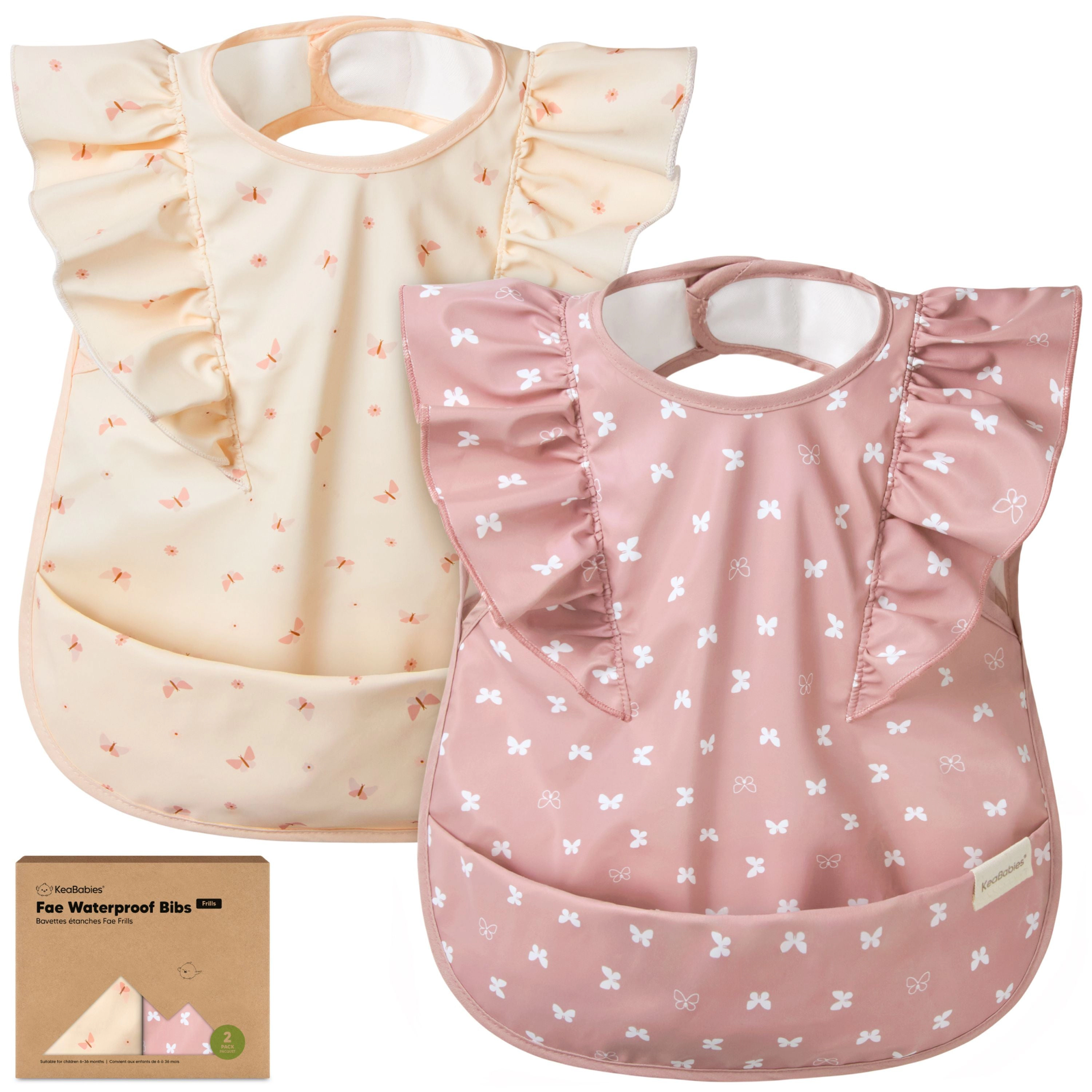 KeaBabies 2-Pack Fae Waterproof Bibs for Girls, Boys