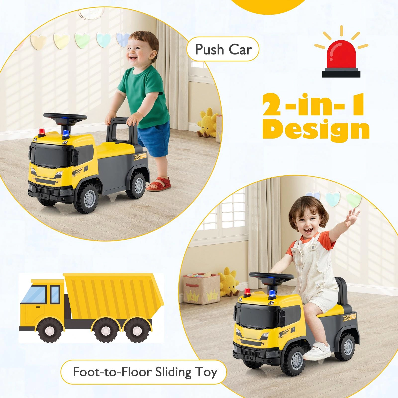 SUGIFT 2-in-1 Ride On Push Car Licensed SCANIA Truck Toy 51-lb Capacity Ages 18 Months And Up Yellow