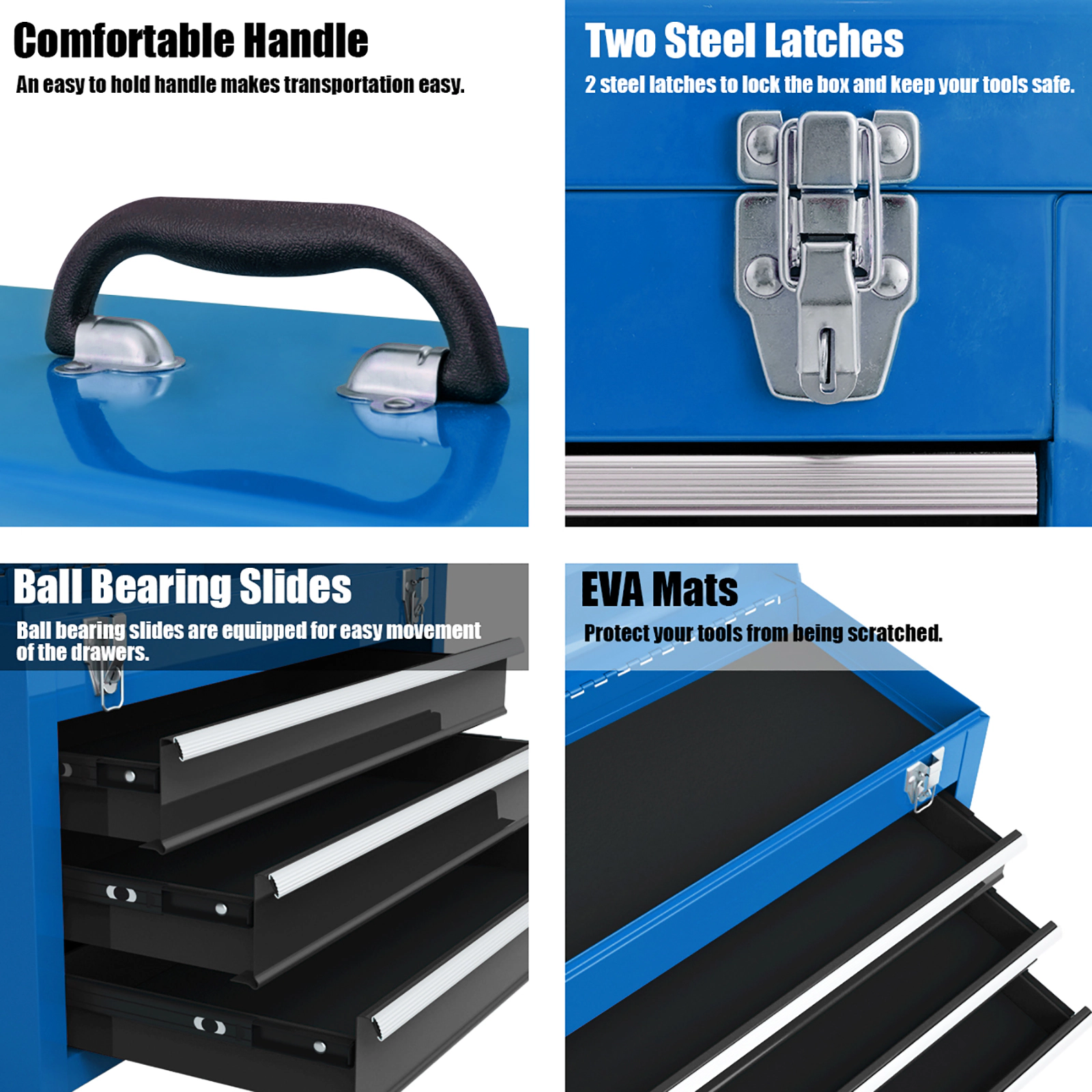 SUGIFT Portable Garage Mechanic Tool Cabinet Box with 3 Drawers 22-lb Drawer Capacity Blue