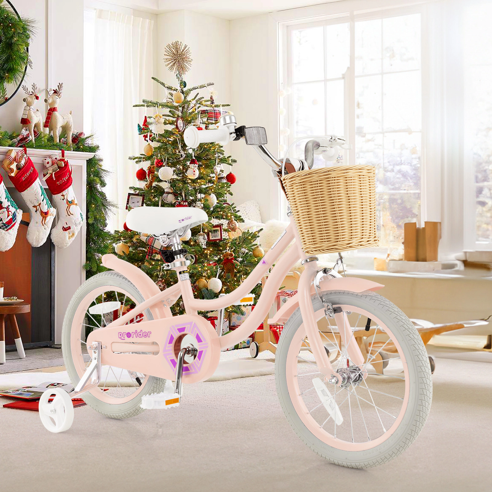 16-in Kids Bike for Girls Front Rear Reflectors Training Wheels and Adjustable Seat Carbon Steel Bicycle Ages 4-7 Pink