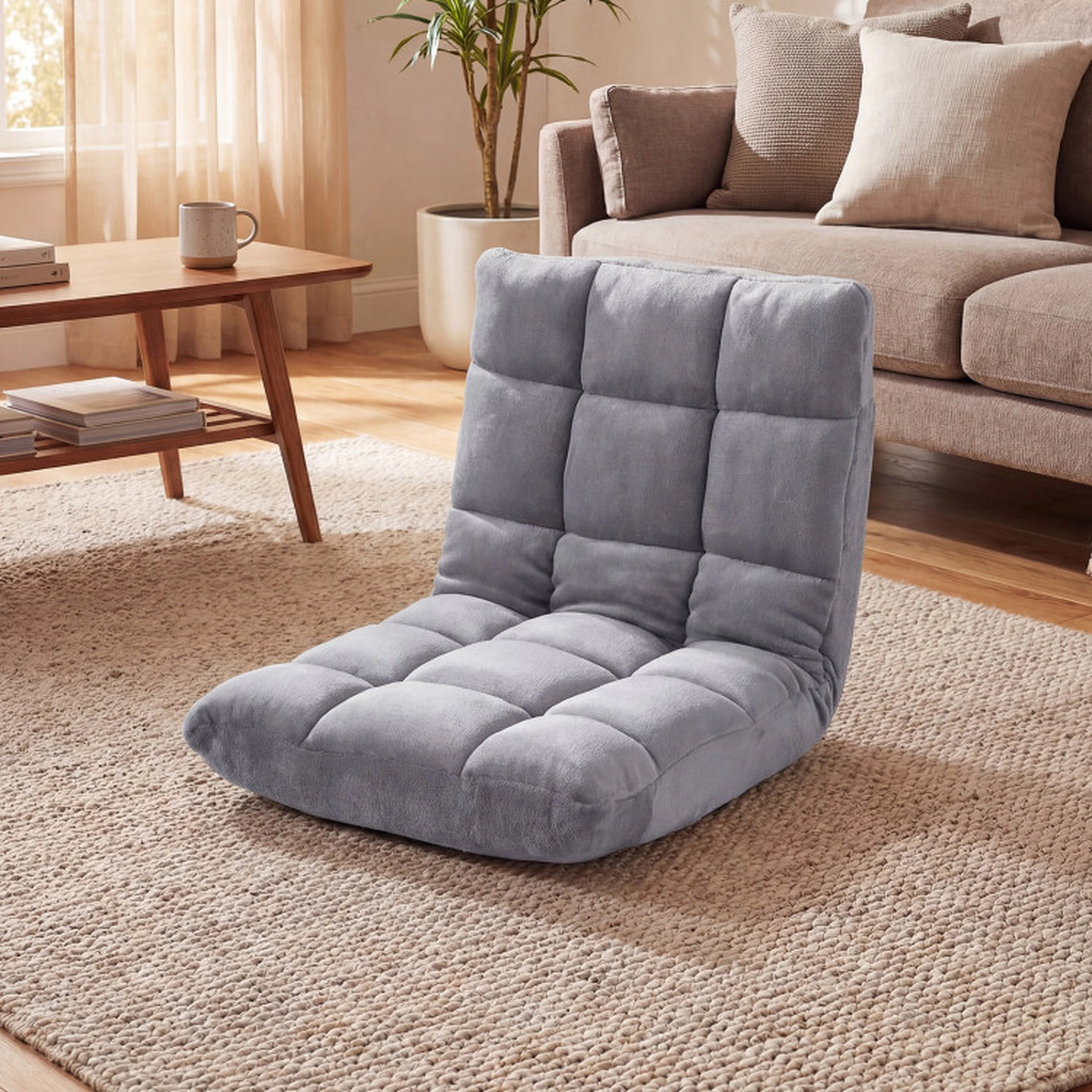 SUGIFT 14-Position Adjustable Cushioned Floor Chair 200-lb Seat Capacity 77-lb Backrest Capacity Light Gray