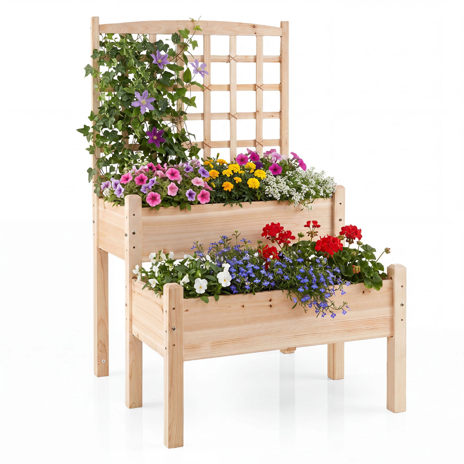 LJG Raised Garden Bed with Trellis 2-Tier for Outdoor Climbing Plants