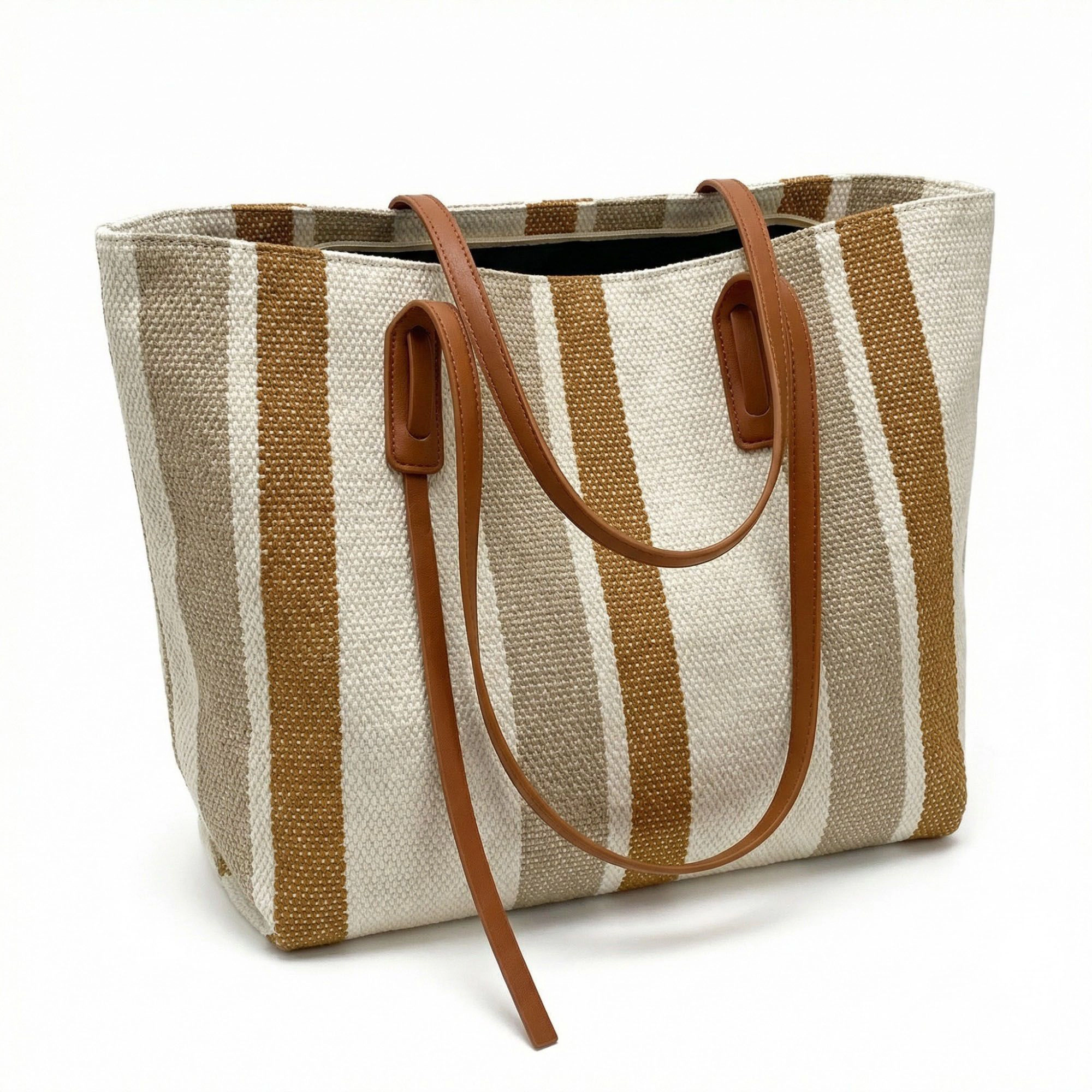 Alilang Women's Striped Canvas Tote Bag with Dual Shoulder Straps and Structured Open Top Design