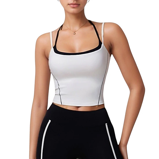Anna-Kaci Womens Double Strap Square Neck Active Crop Top