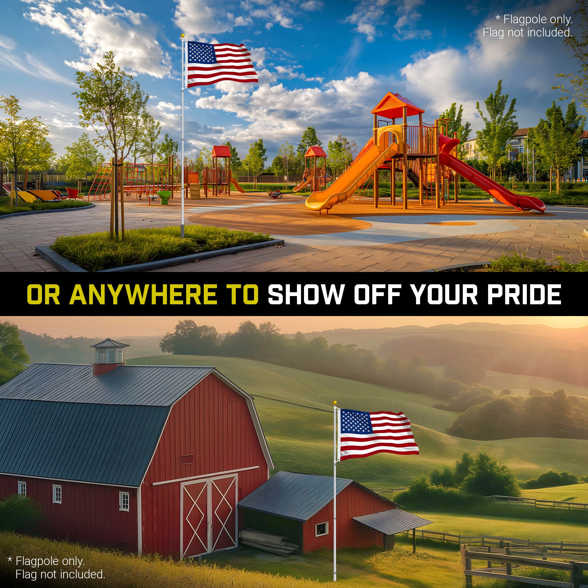 G128 16Ft Telescoping Aluminum Flagpole Silver - Inground Heavy-Duty Telescopic Pole - Flag Not Included