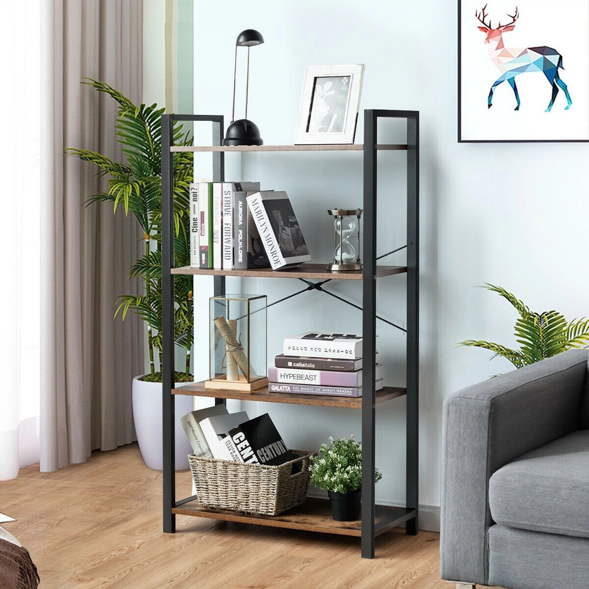 SlickBlue Modern 4-Tier Ladder Shelf with Iron Frame and Storage