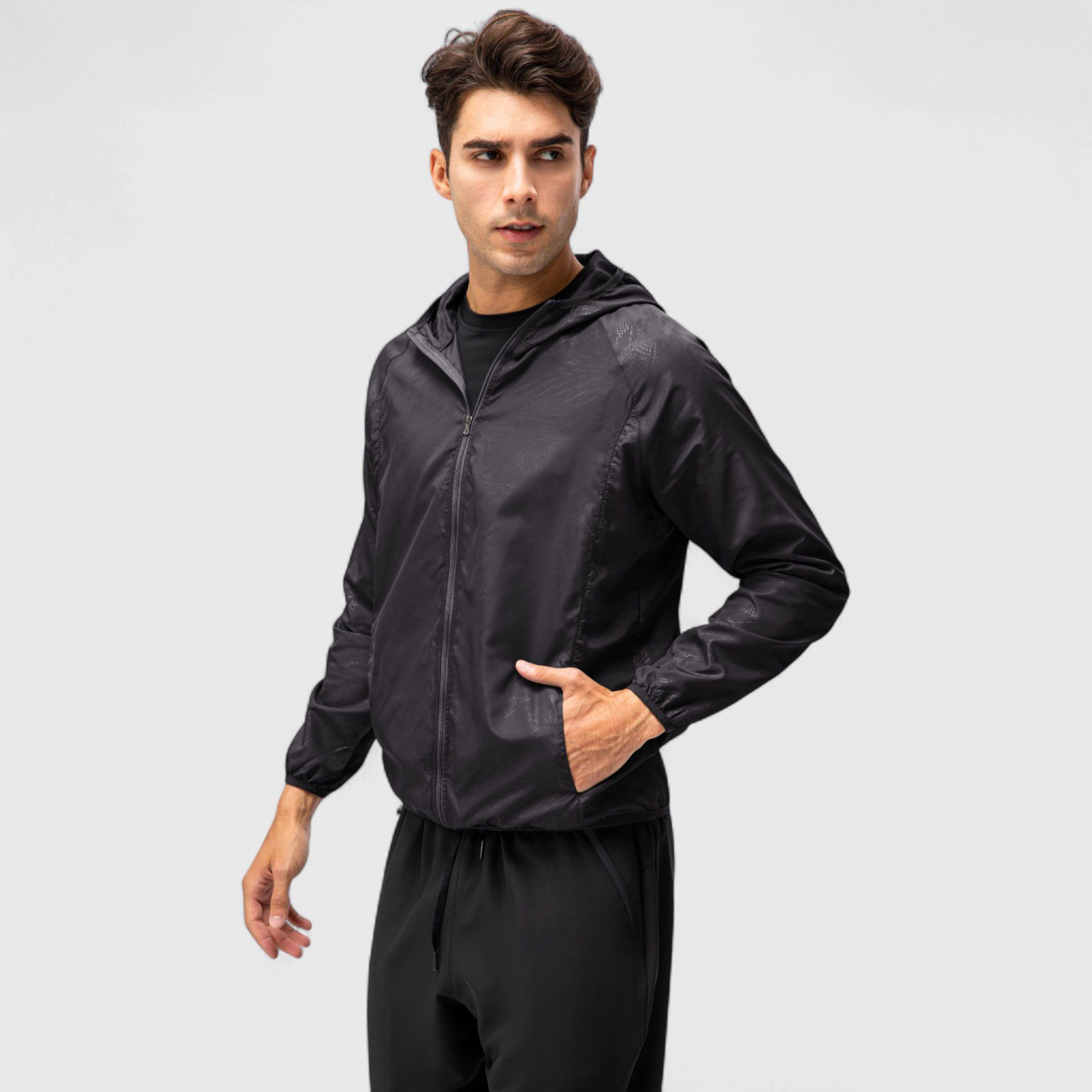 Anna-Kaci Men's Full-Zip Hooded Windbreaker Jacket with Side Pockets and Elastic Cuffs