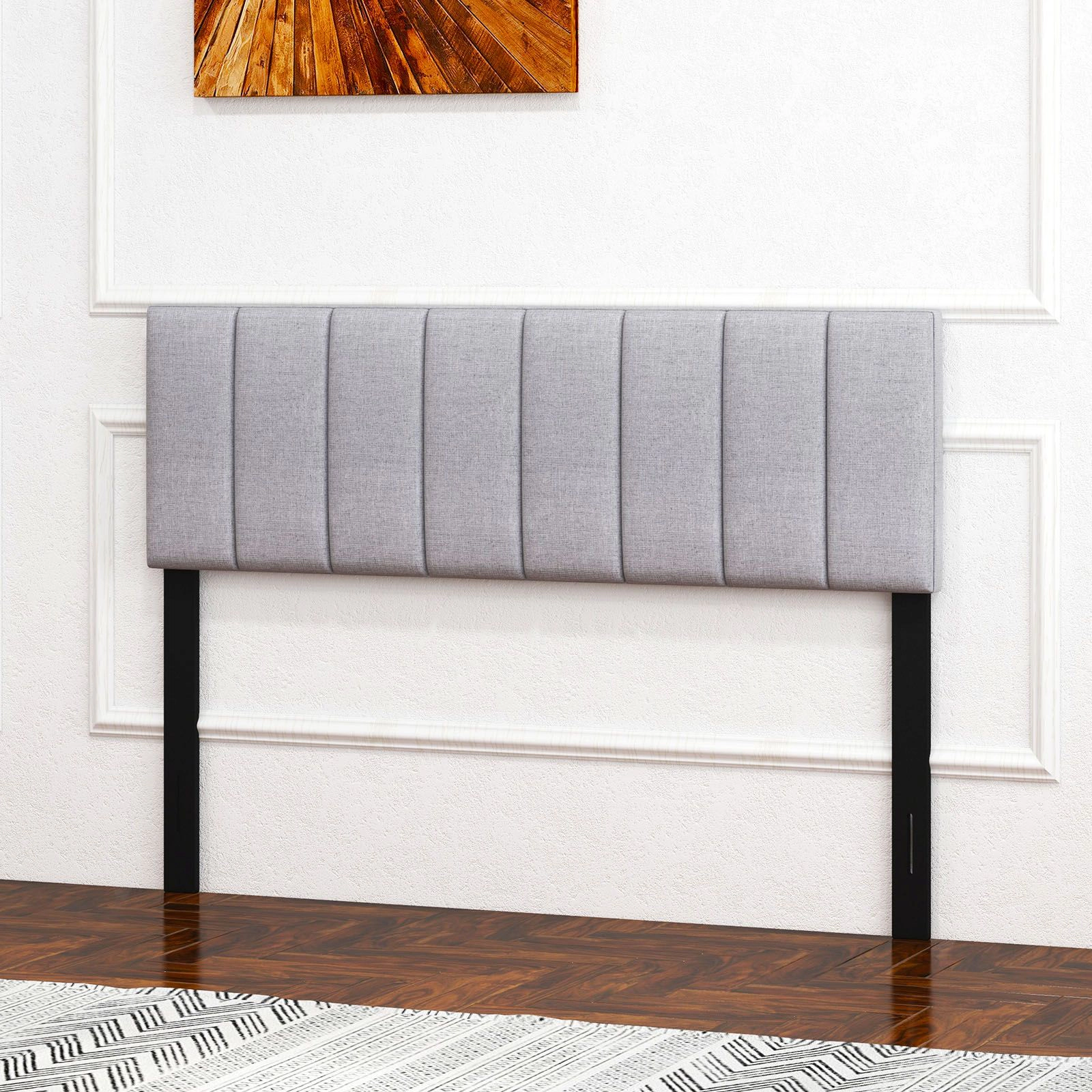 SlickBlue Modern Vertical Channel Bed Headboard with Wood Legs