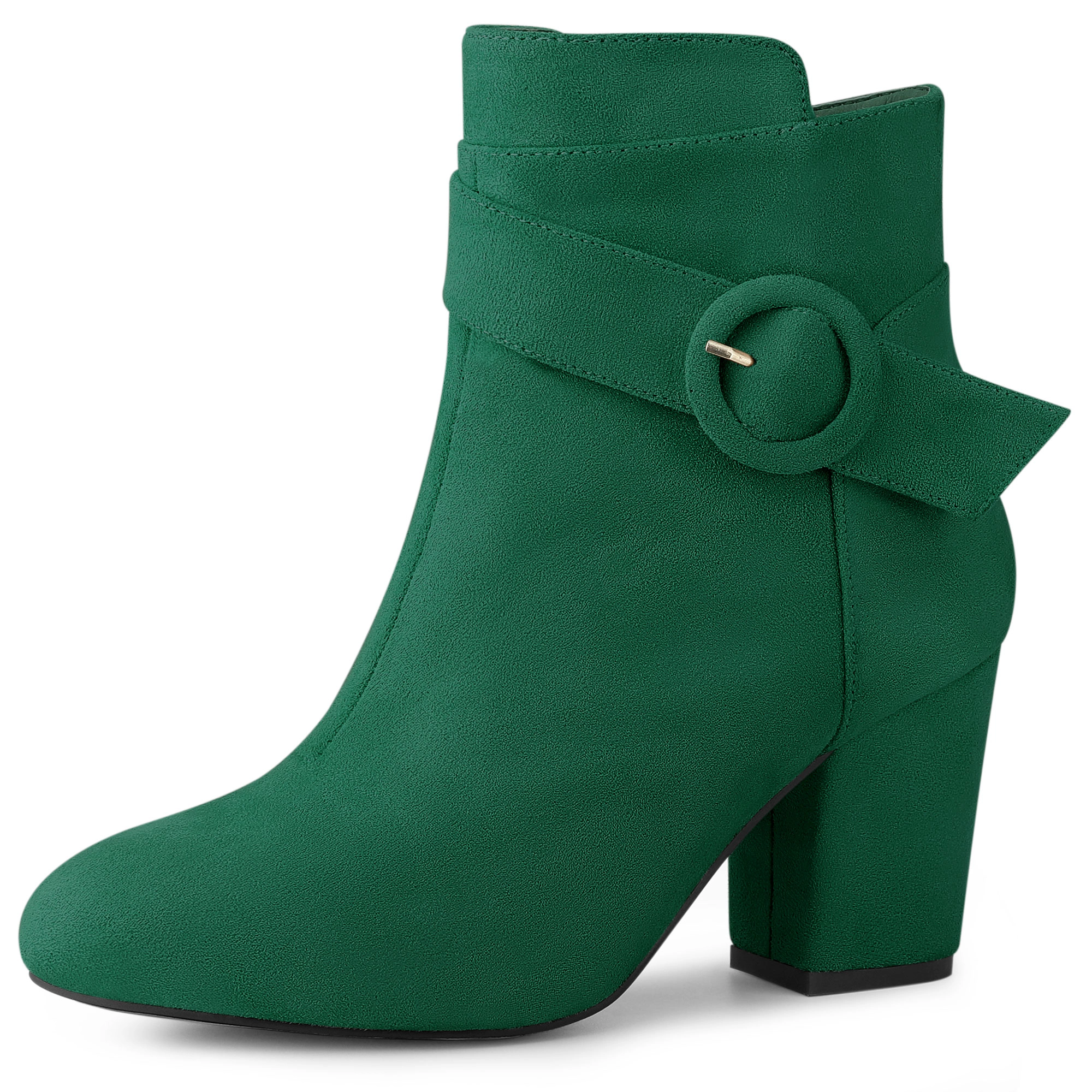 BLISSFUL STEP Women's Round Toe Block Heel Boots Ankle Booties