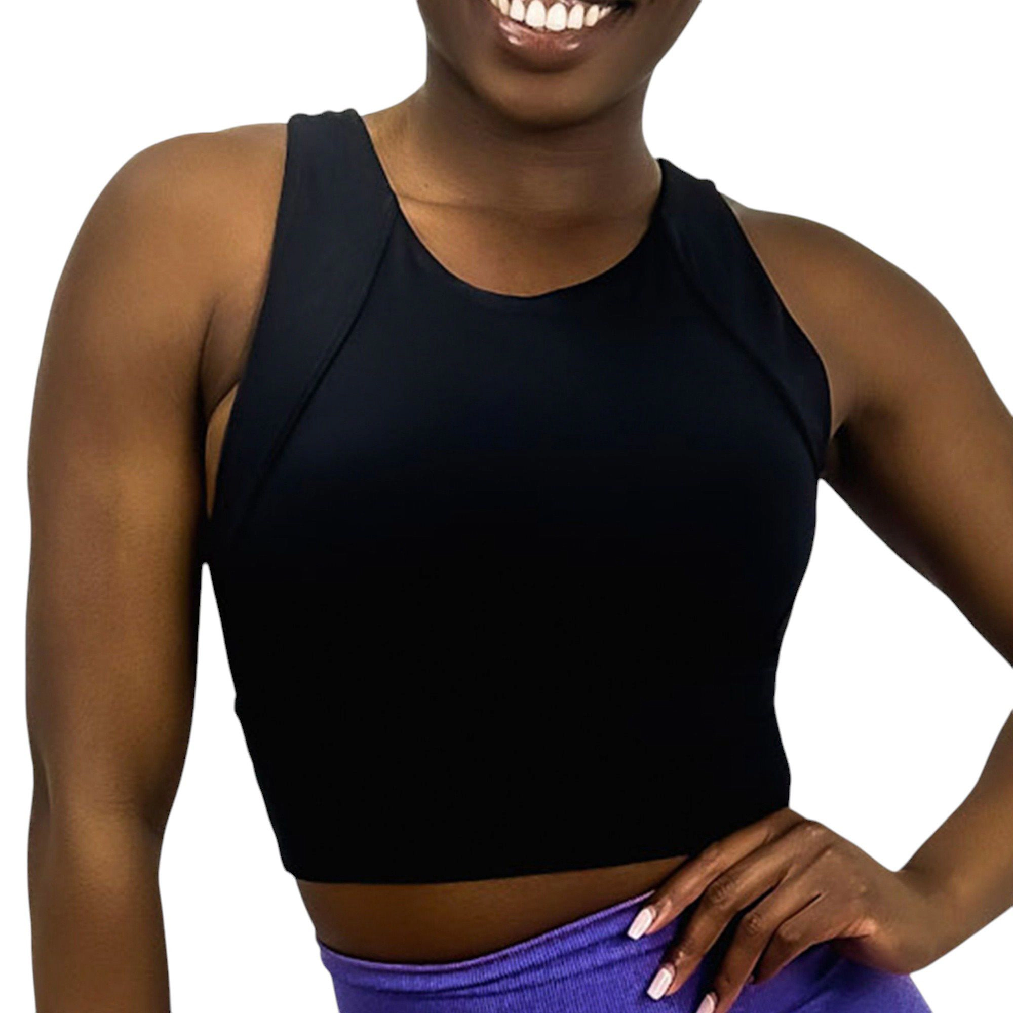 Anna-Kaci Women's High Neck Seamless Crop Tank Top with Wide Straps and Stretch Compression Fit