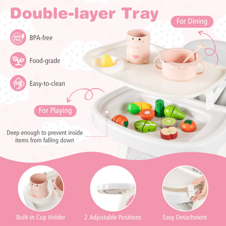 Hivvago Convertible Baby High Chair with Double-layer Tray and Adjustable Backrest