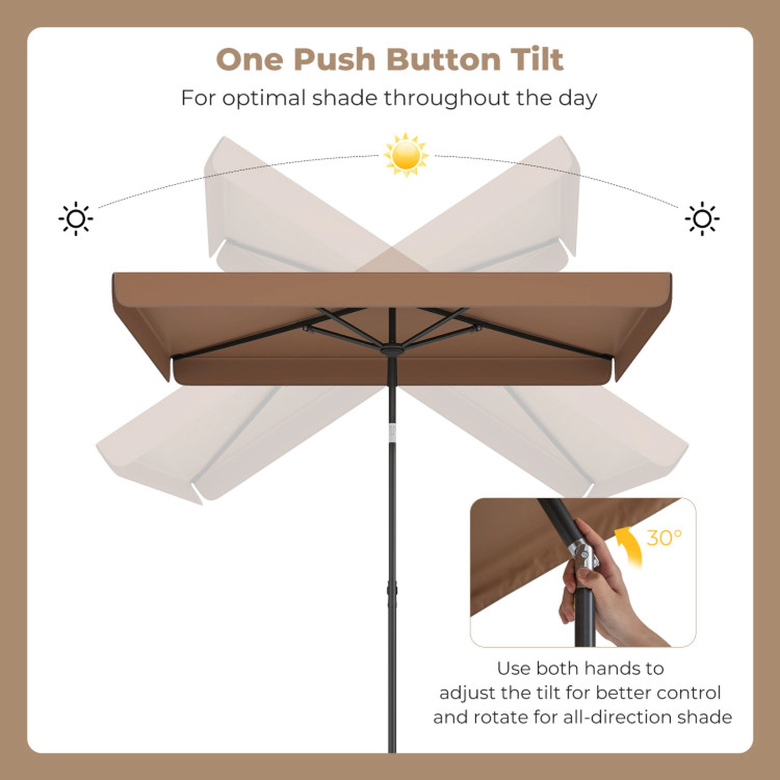 SUGIFT Rectangular Outdoor Balcony Umbrella with Push Button Tilt 6-lb Net Weight Brown with Carrying Bag