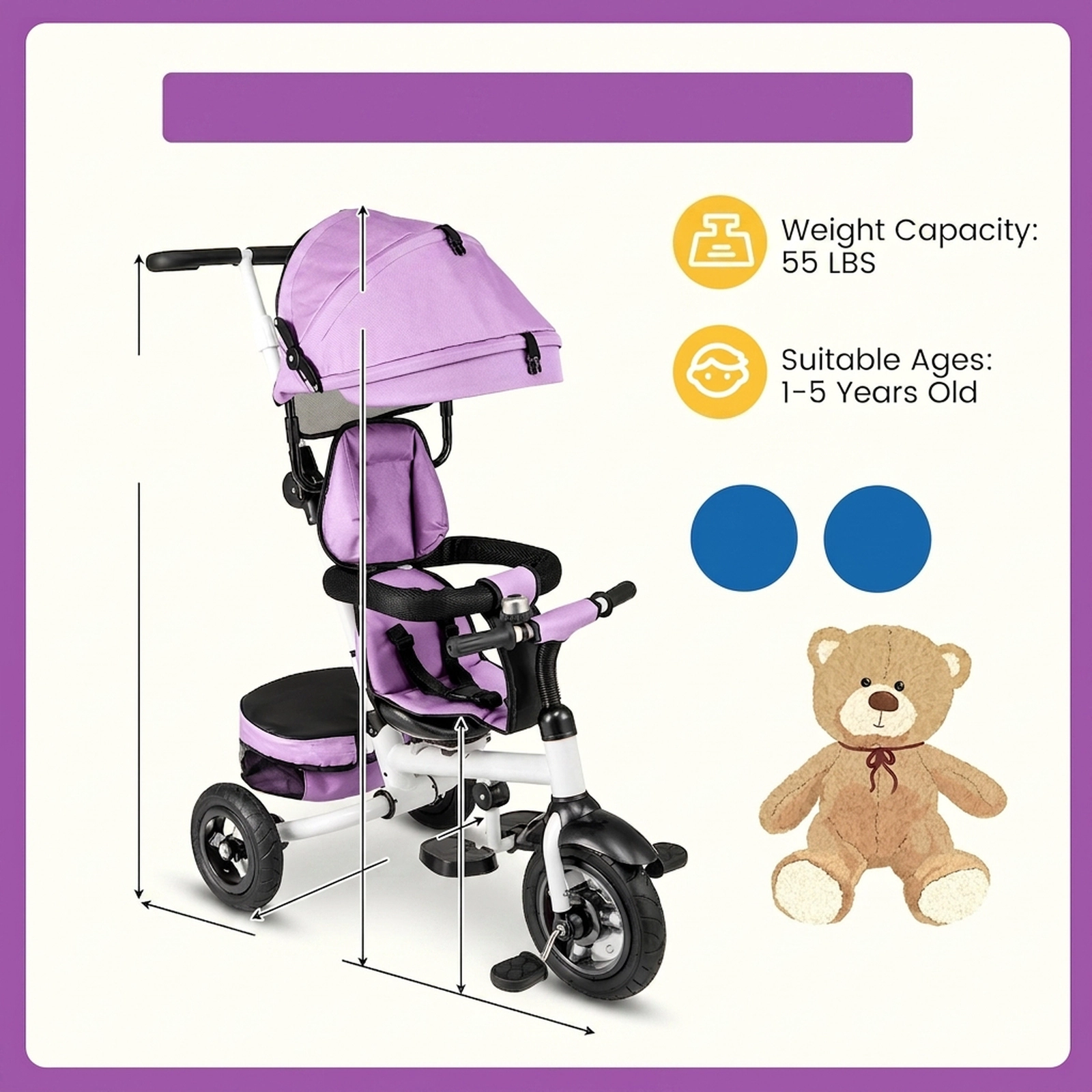 SUGIFT Pink 5-Mode Folding Toddler Tricycle, Foldable Footrests, Reversible Seat, Safety Harness, 55-lb Capacity