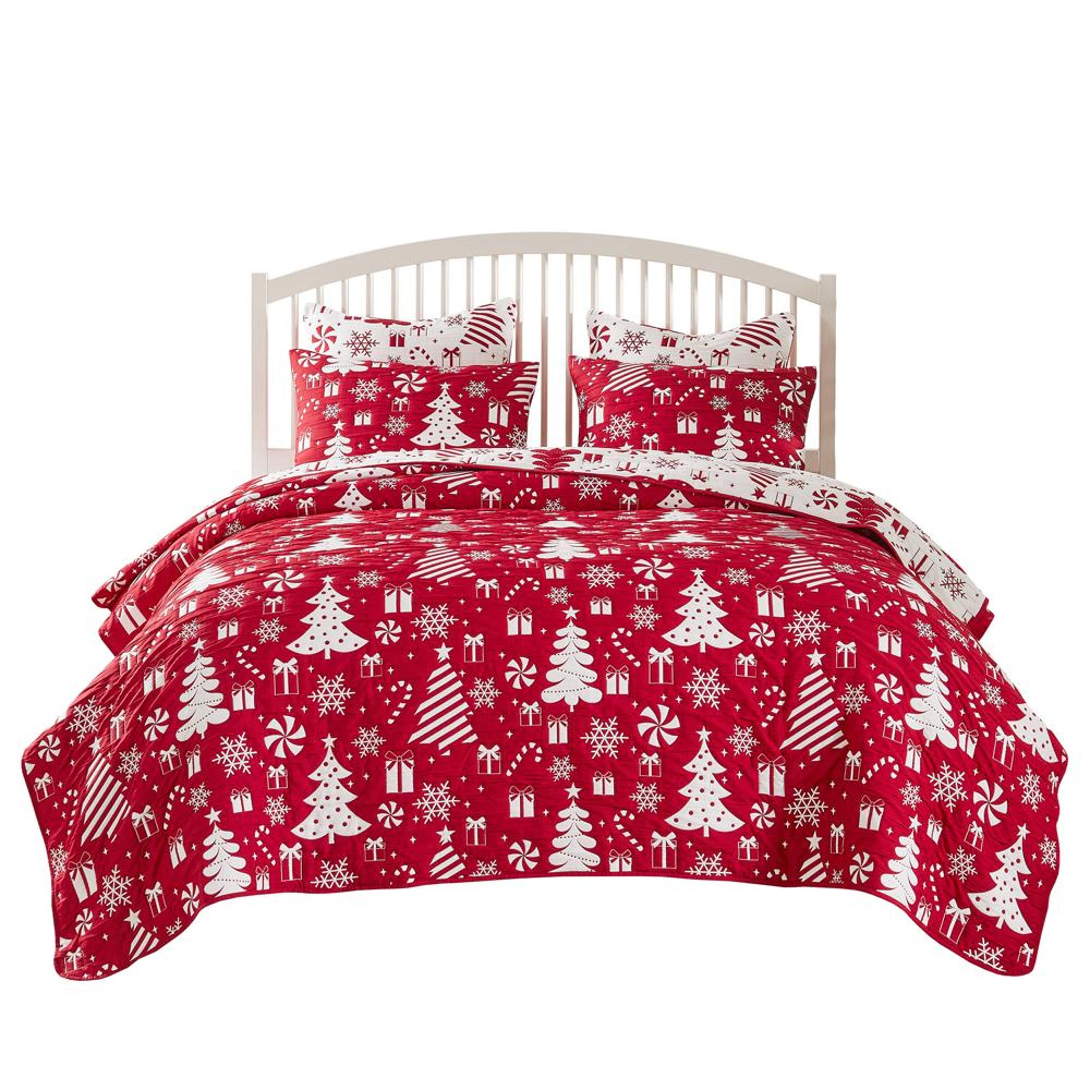 Greenland Home Fashions Peppermint Party Jacquard Woven Festive Christmas Polyester Coverlet Set 3 PC