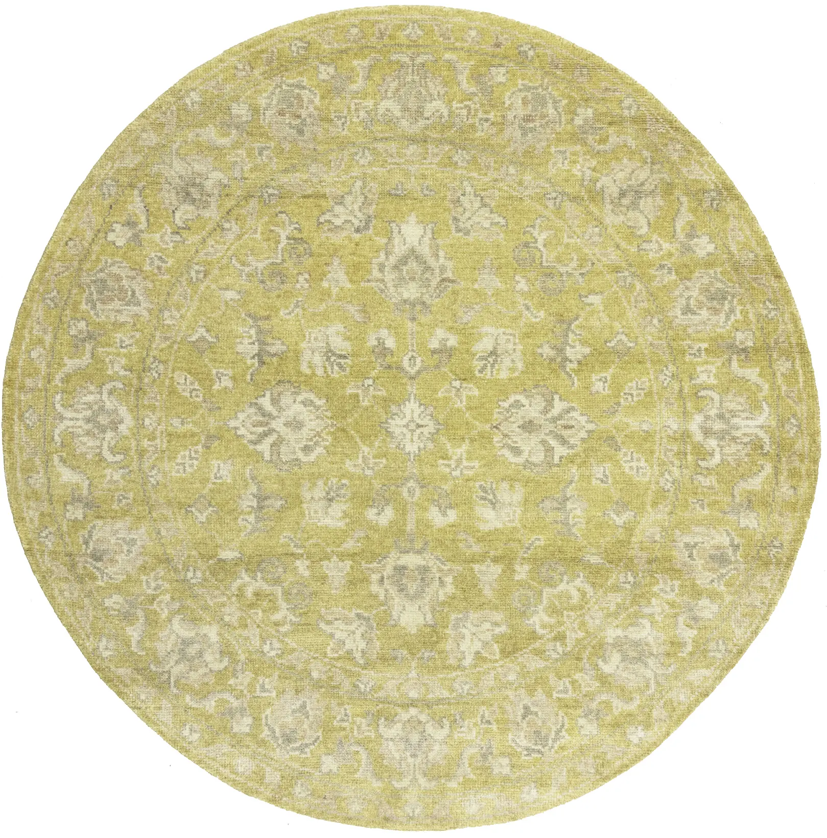 Magic Rugs Muted Golden Yellow Floral 6X6 Transitional Oriental Round Rug