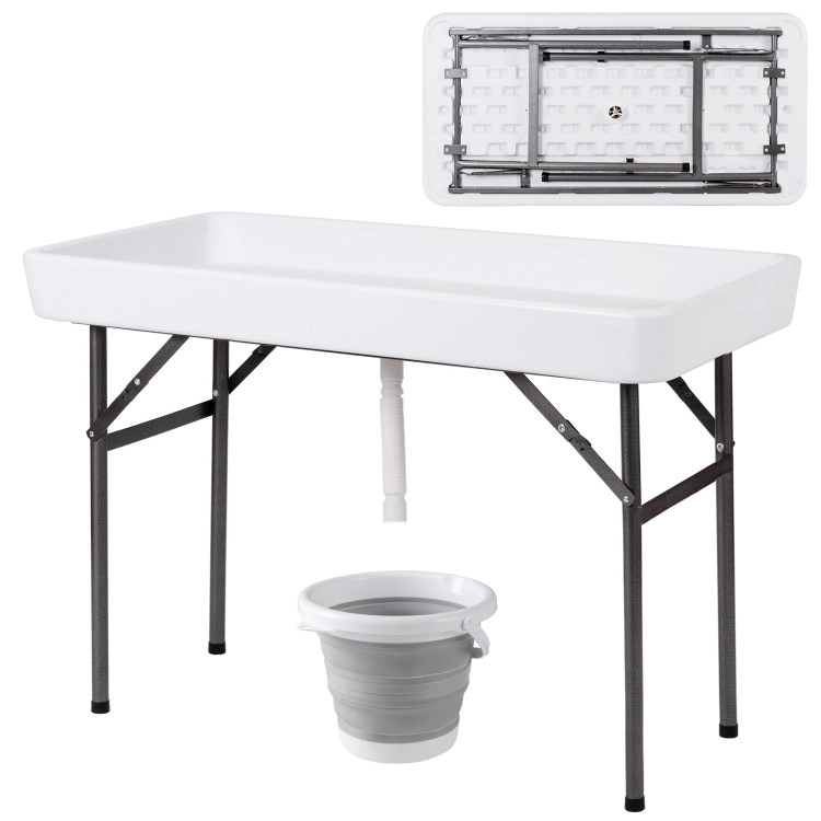 SUGIFT 4-Ft White Party Ice Folding Table with Ice Bucket 48-in W 24-in D 32.5-in H 440-lb Tabletop Capacity