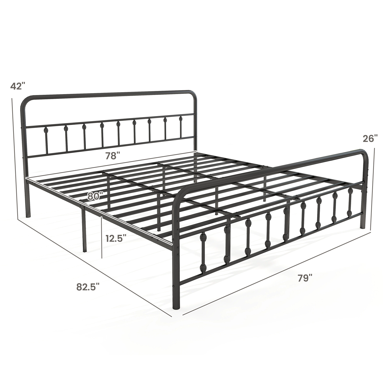 LJG Bed Frame with Headboard and Under Bed Storage Black