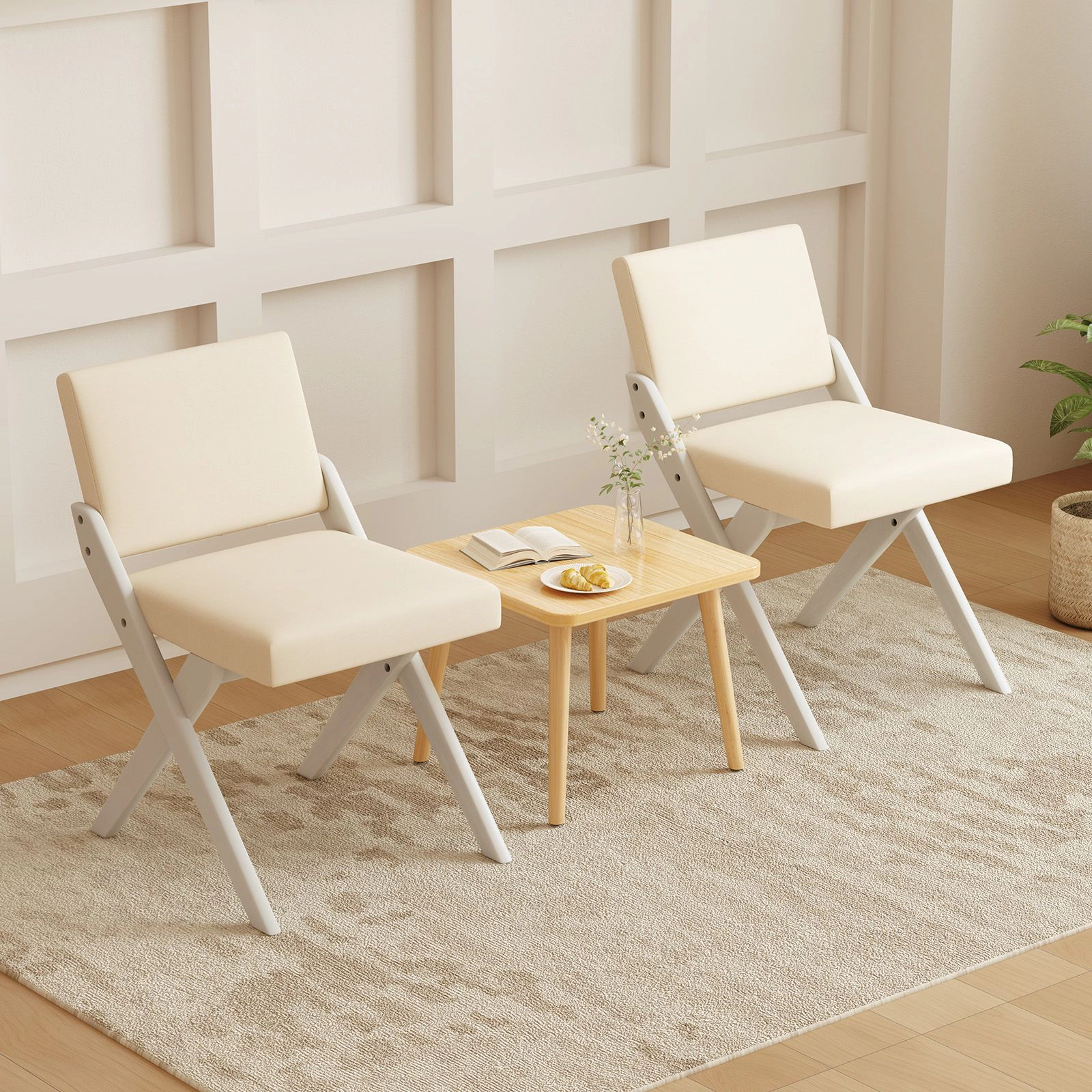 SlickBlue Modern Dining Chairs Set of 2, Padded White Chairs