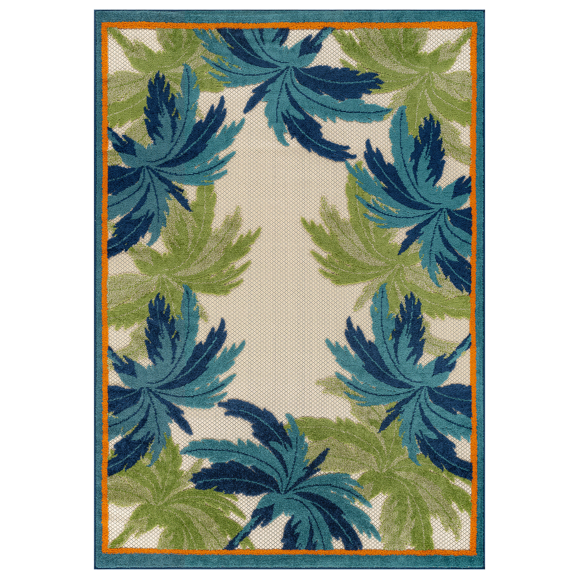World Rug Gallery Indoor/Outdoor High-Low Textured Area Rug, Palm Border, Easy-Clean