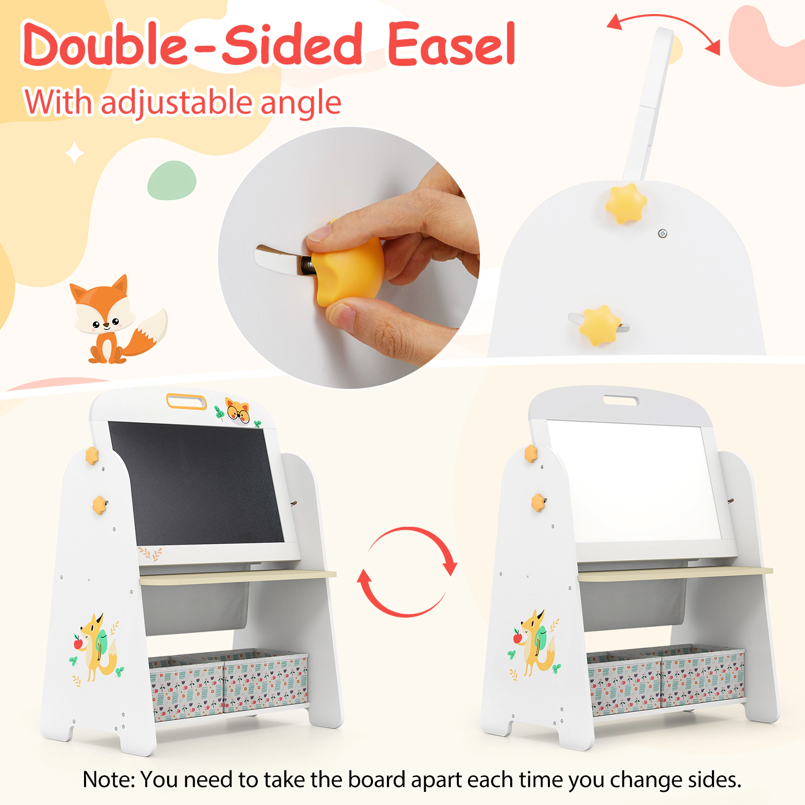 SUGIFT Natural Magnetic Whiteboard and Bookshelf Kids 4-in-1 Art Easel Table and Chair Set
