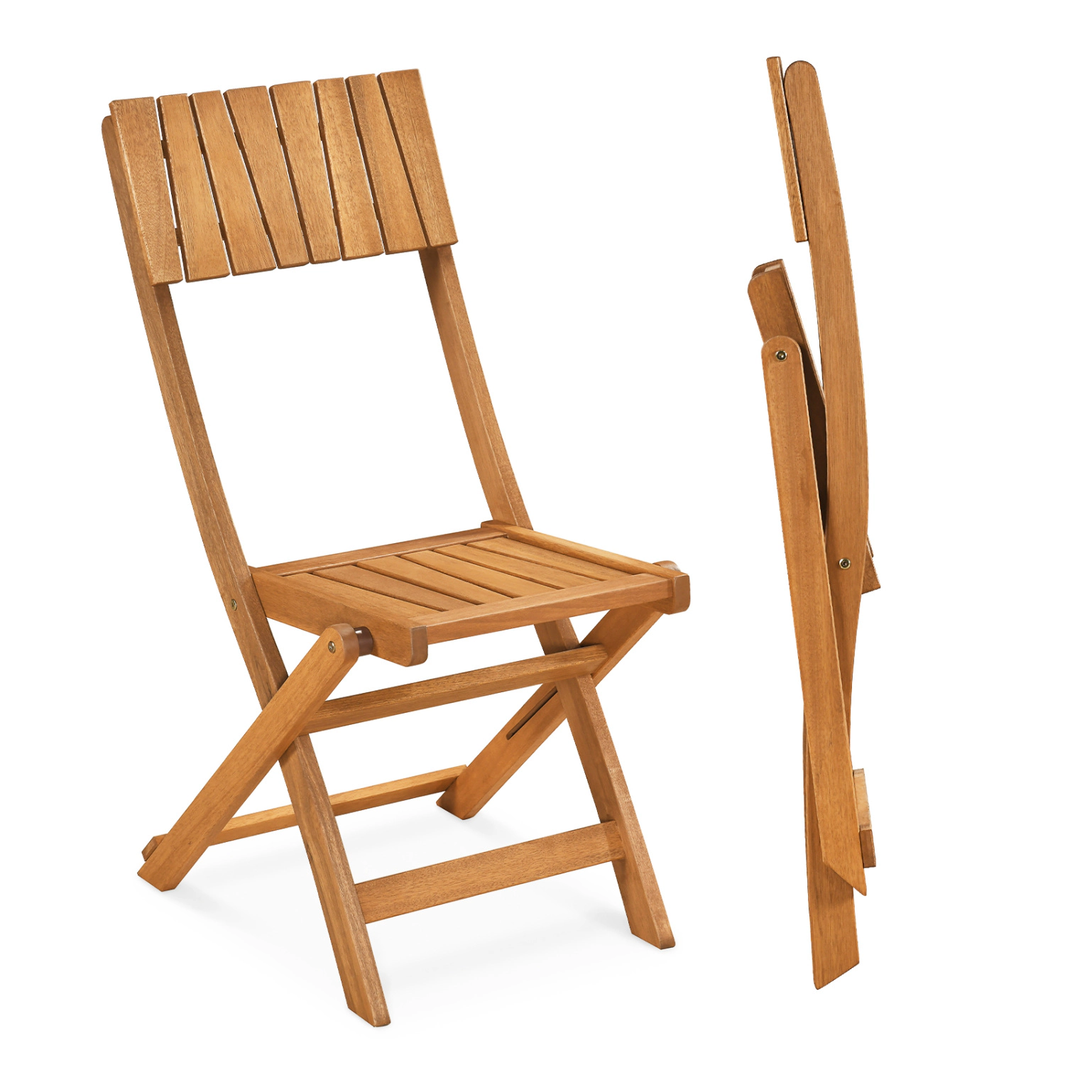 LJG 2 Pack Folding Chairs Sturdy Wood Dining Chairs with Slatted Backrest and Seat