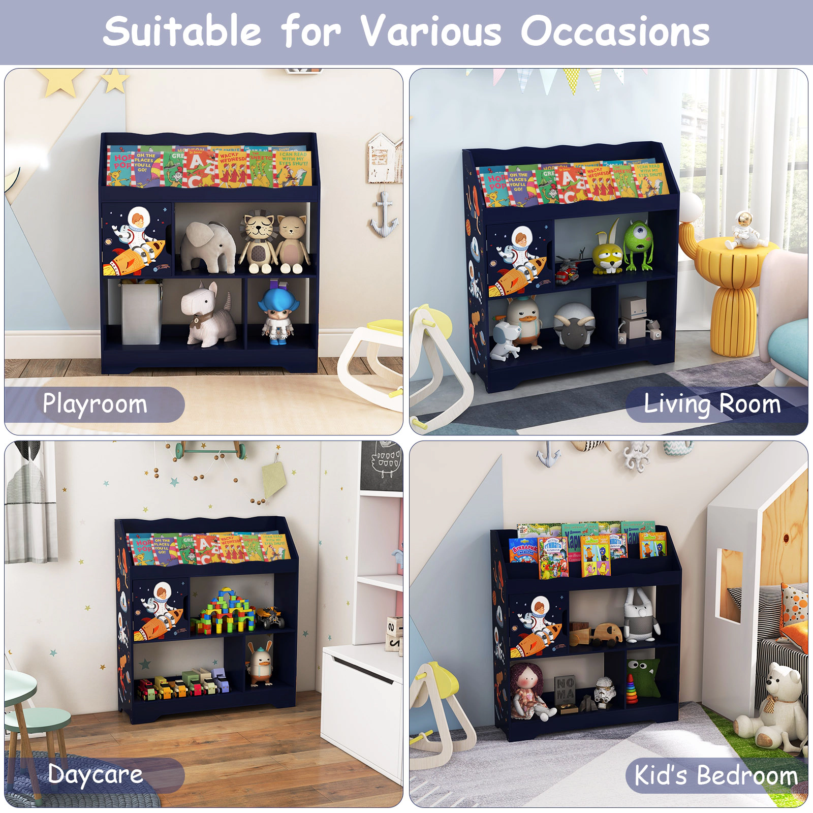 SUGIFT 3-Tier 44-lb Capacity Kids Toy Storage Organizer and Book Shelf with Magnetic Door Storage Cabinet