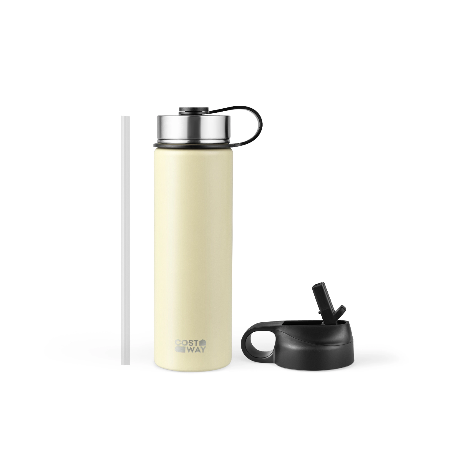 LJG 22 Oz Double-Walled Insulated Stainless Steel Water Bottle with 2 Lids and Straw