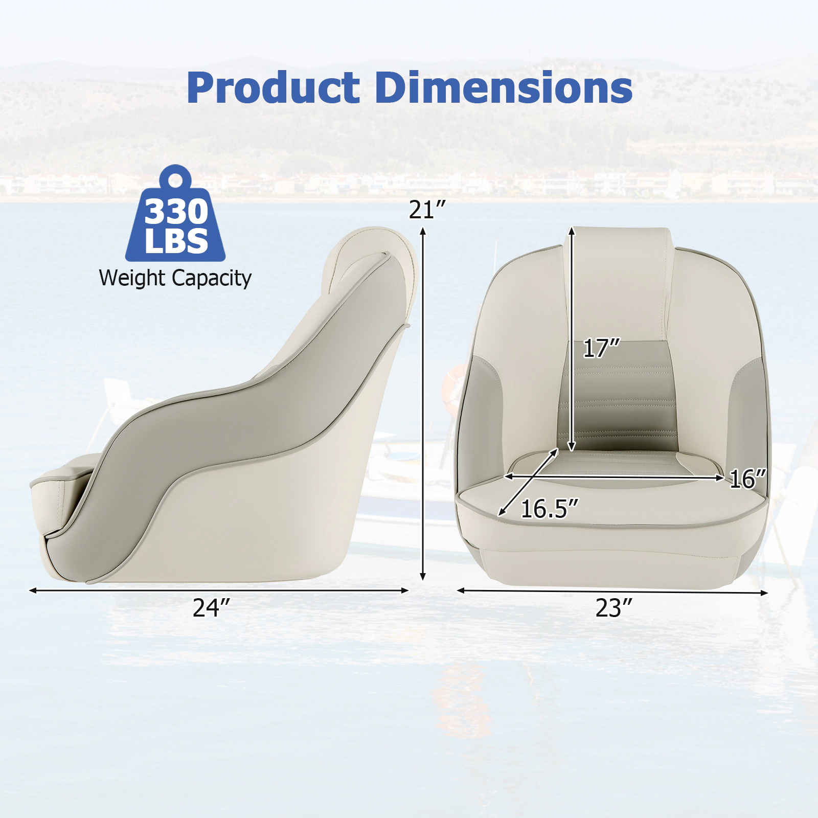 SUGIFT 330-lb Capacity Waterproof PVC Leather Captain Bucket Boat Seat with Armrests and Headrest Pillow