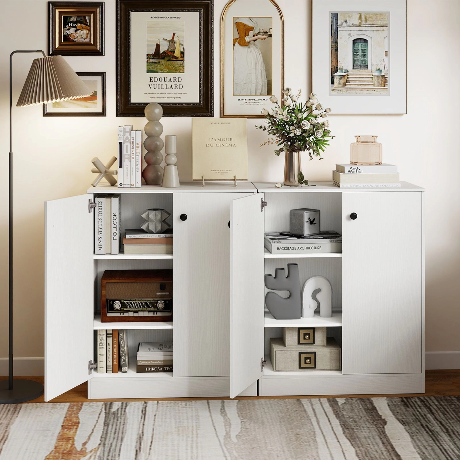 SlickBlue Unisex 2 Door Wood Storage Cabinet with 3 Tier Shelves