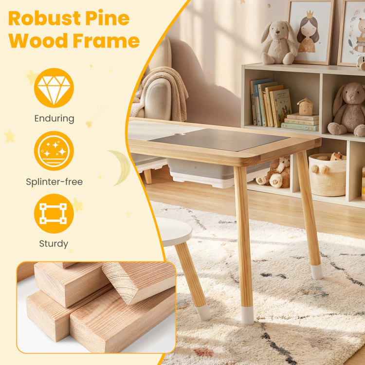 Hivvago Wooden Kids Activity Table Set With Double-Sided Boards