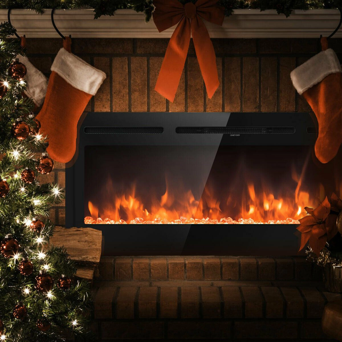 SlickBlue Black Wall Mounted Electric Fireplace Heater, 1500W, 9 Flame Colors, LED Screen, Remote