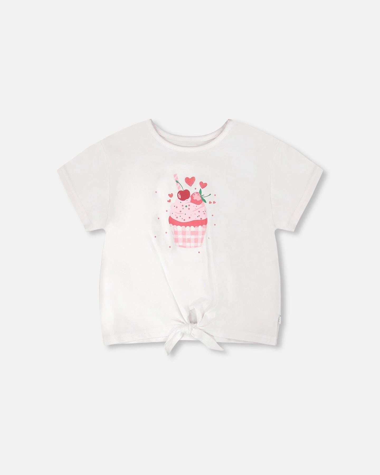 Deux par Girls Cupcake Graphic Organic Cotton Jersey T-Shirt with Tie At Waist