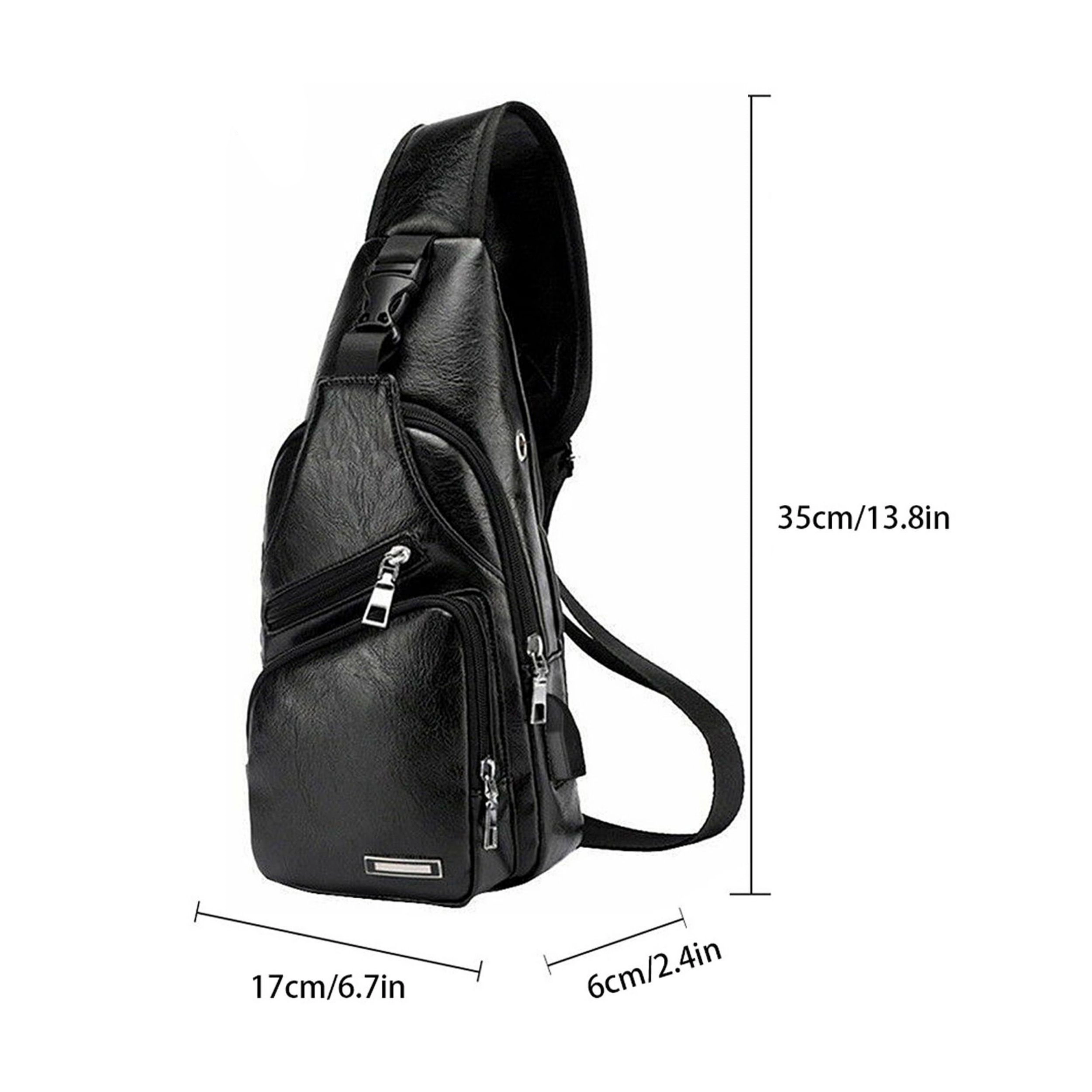 Home Collection Men’s Waterproof PU Leather Crossbody Sling Bag with USB Port
