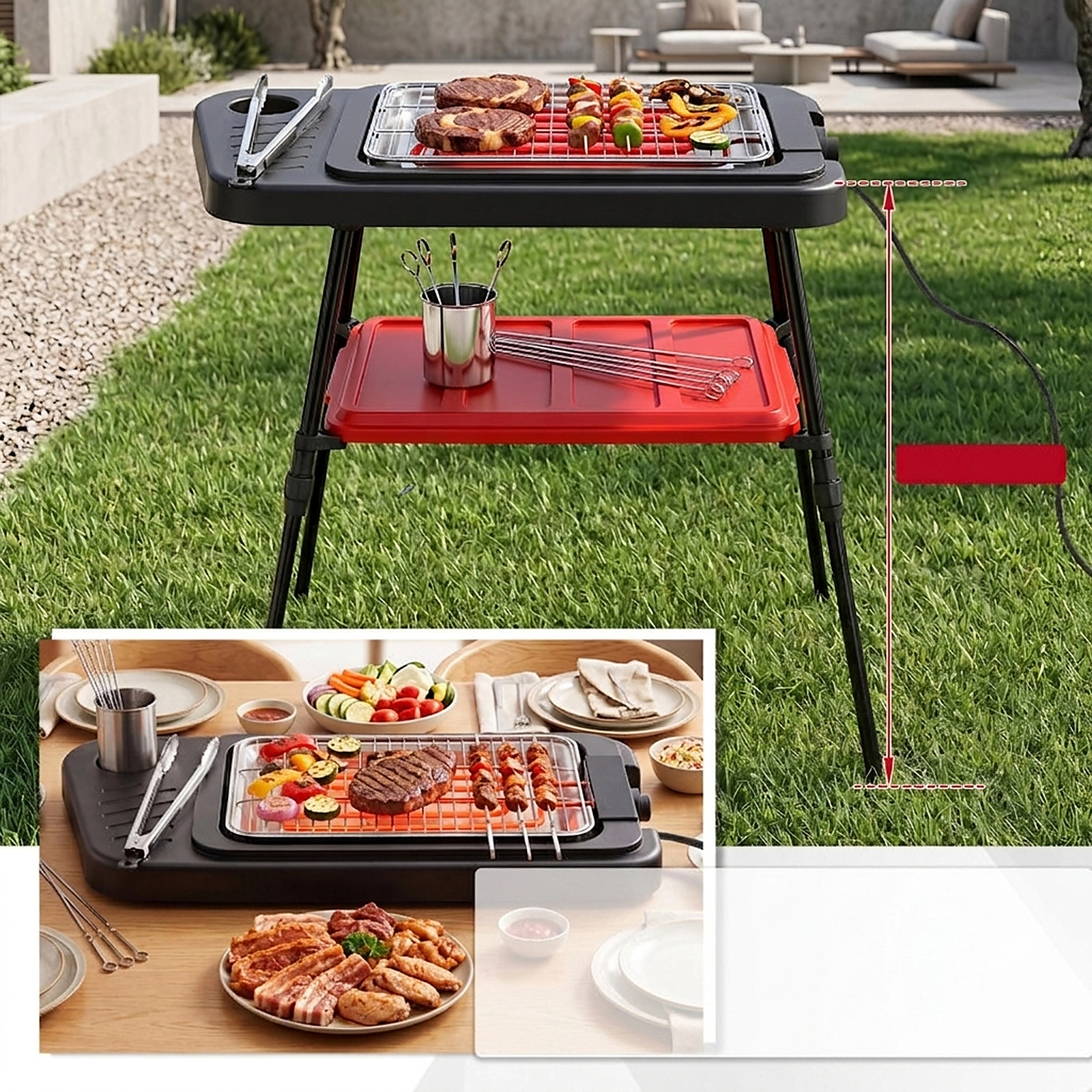 SUGIFT 1500W 2-in-1 Electric Grill and Griddle with Detachable Stand