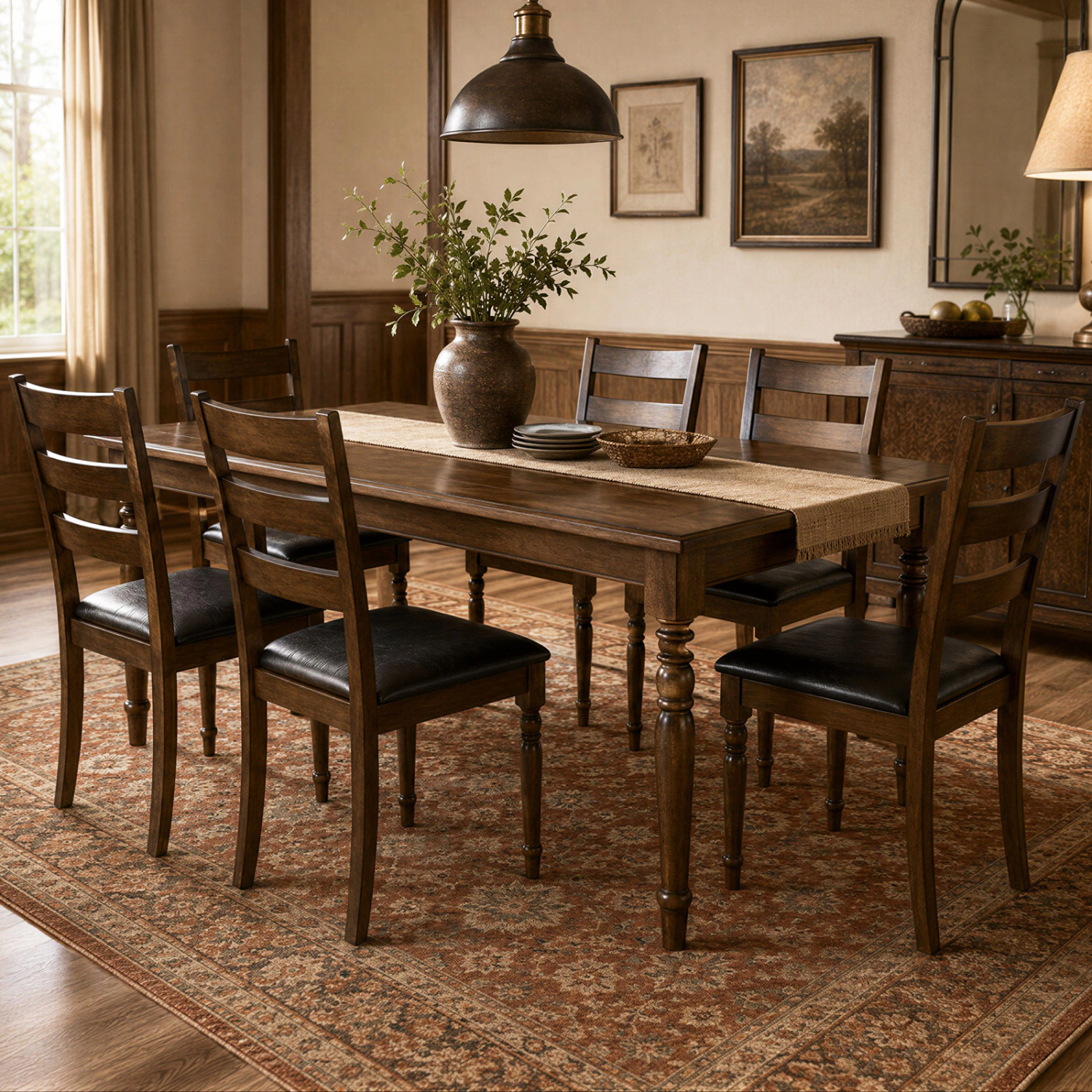 LJG Farmhouse PU Leather Upholstered Dining Chairs Set of