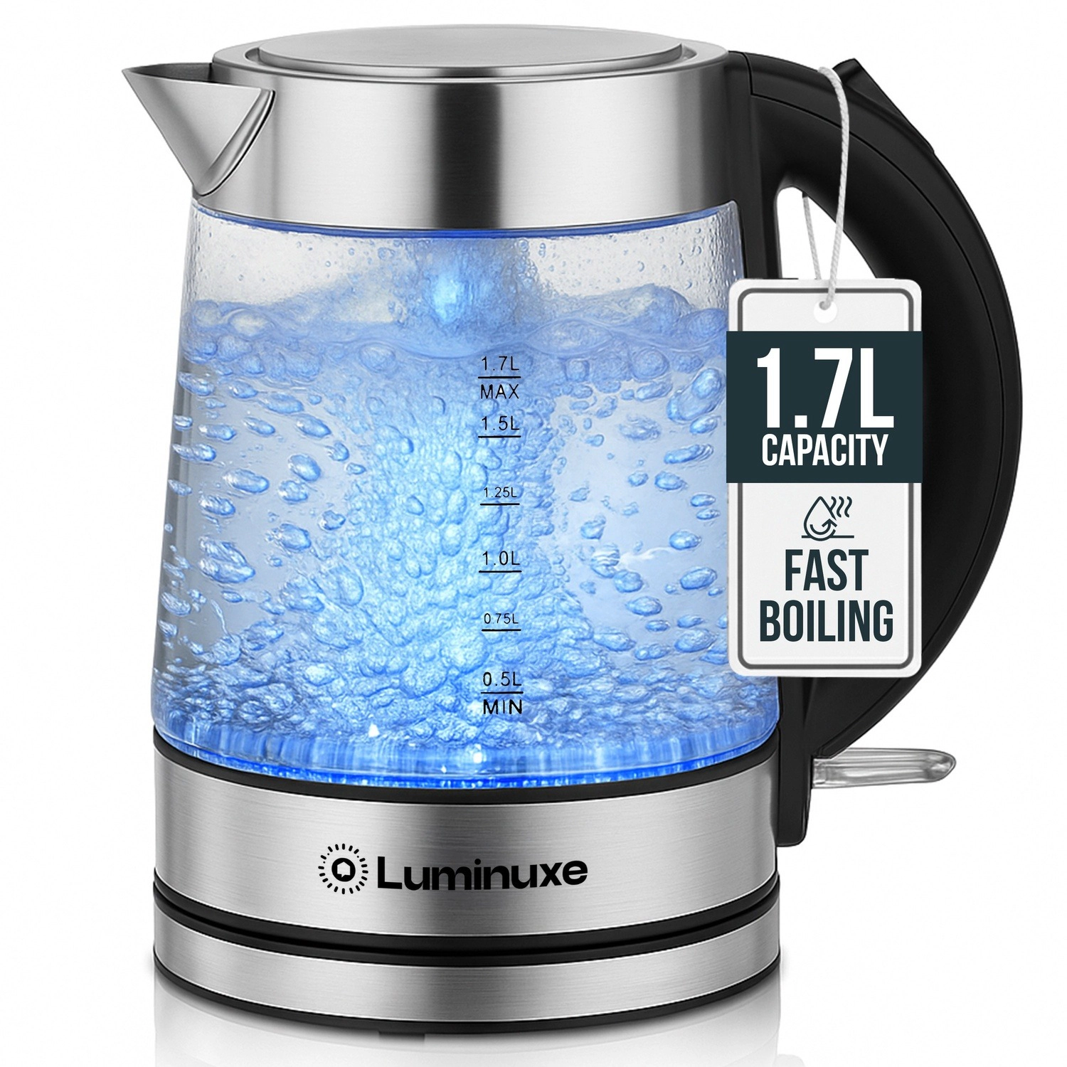 Luminuxe 1.7L Electric Kettle, Speed-Boil Glass Electric Water Boiler & Warmer, Auto Shut-Off Cool Touch Handle