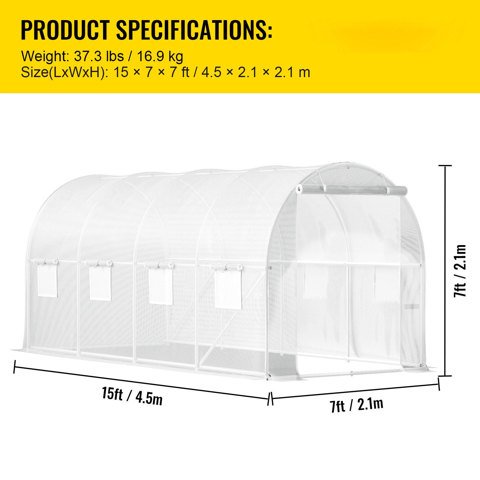 HONGGE Walk-in Tunnel Greenhouse Portable Plant Hot House with Galvanized Steel Hoops 1 Top Beam Diagonal Poles