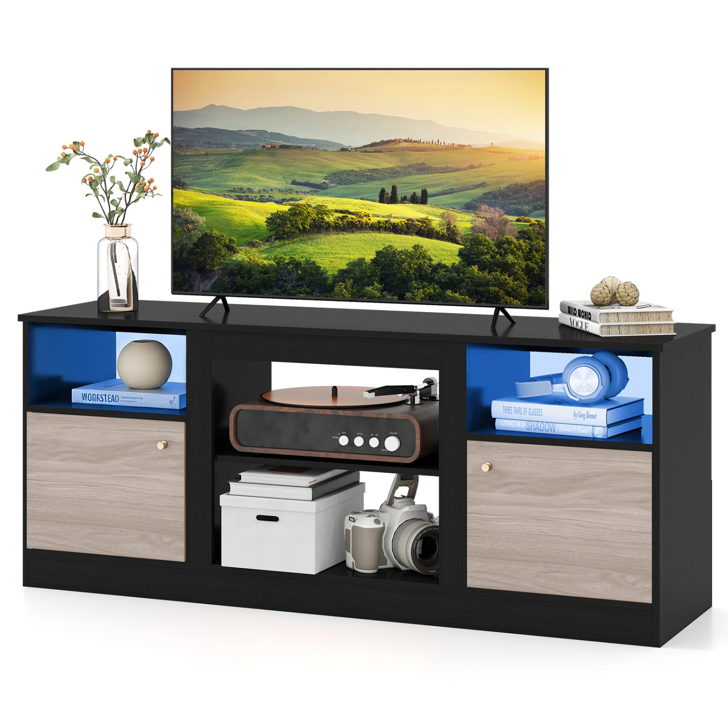 LJG Entertainment Center with Adjustable Shelf & Open Compartment for 65" TVs