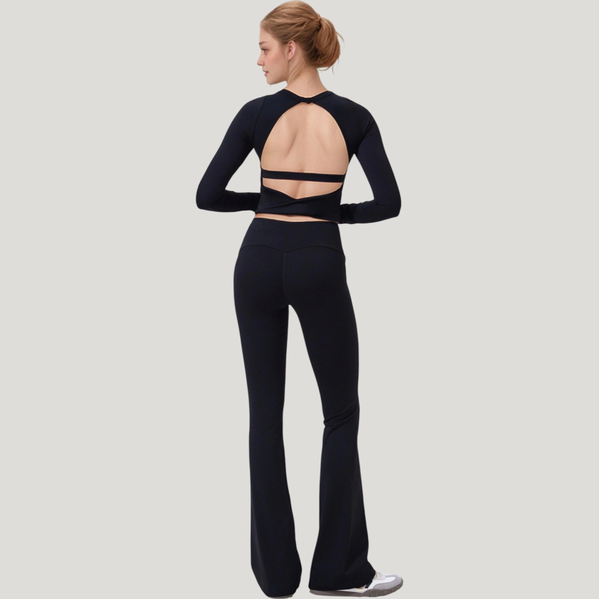Anna-Kaci Women's Long Sleeve Cropped Sports Top with Open Back and Crisscross Strap Detail
