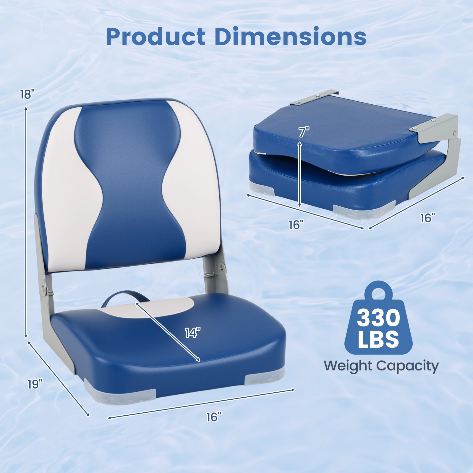 SUGIFT Set of 2 Folding Boat Seats, 330-Lb Capacity, Aluminum Hinges