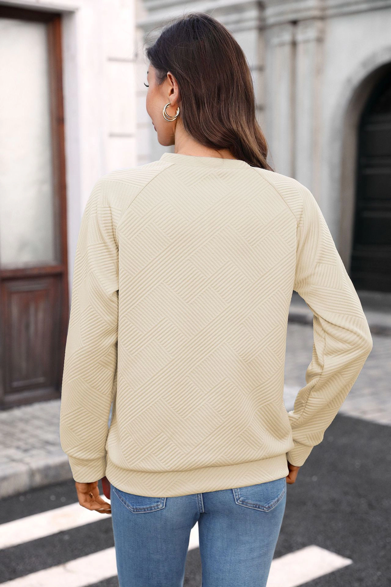 Premium Charms Womens V Neck Sweatshirt Long Sleeve Loose Fit Textured Pullover Top