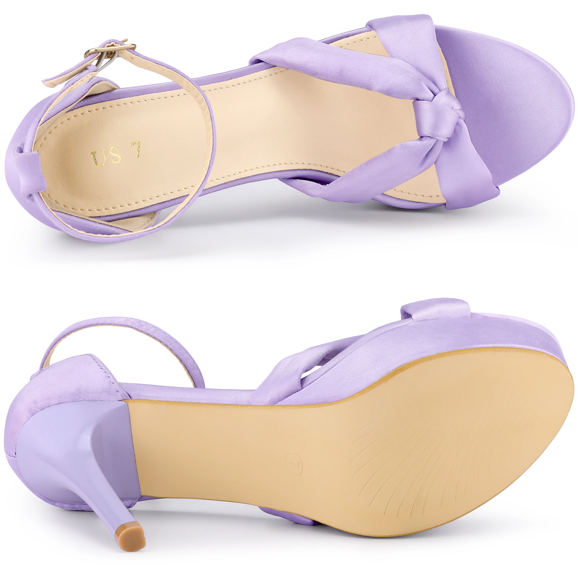 BLISSFUL STEP Women's Satin Twist Knot Stiletto Heel Platform Sandals