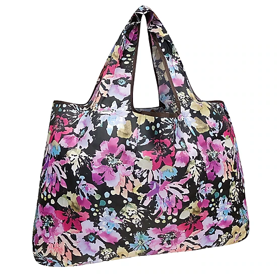 Wrapables Large Nylon Reusable Shopping Bag for Groceries, Violet Flowers