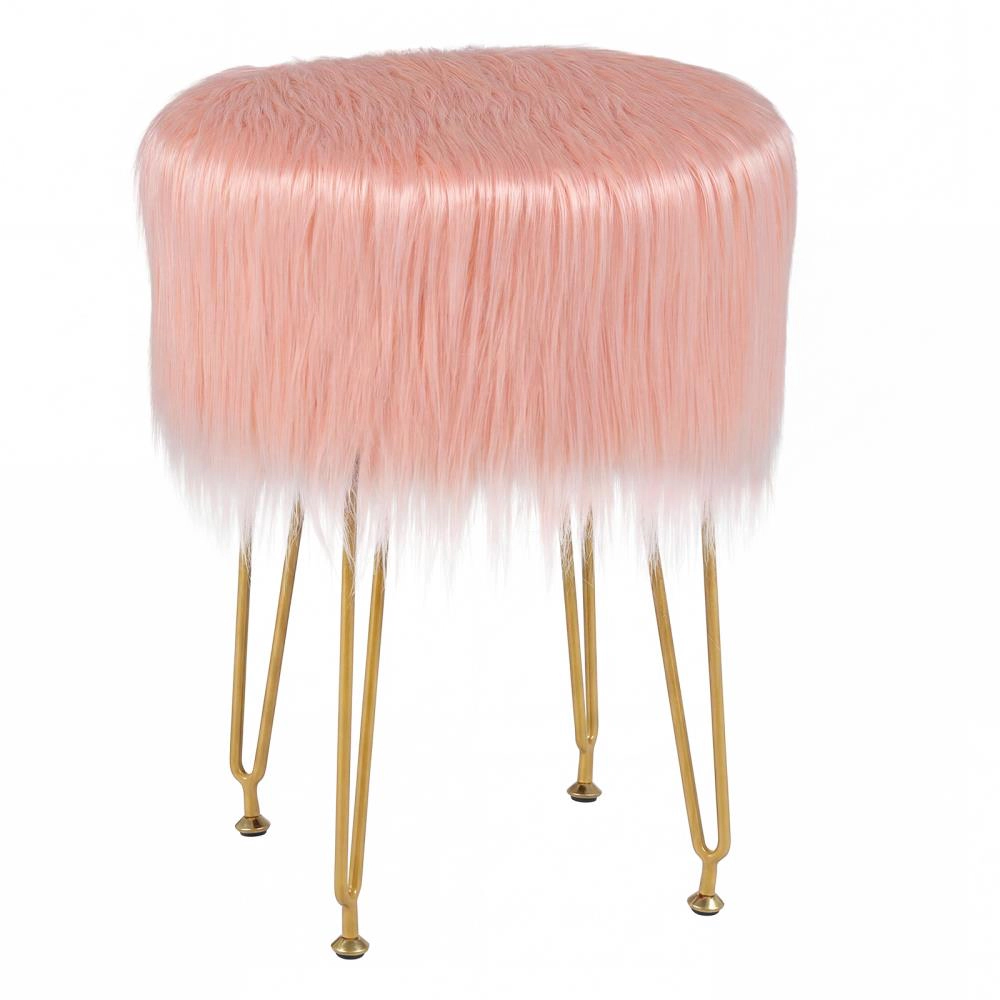 Hivvago Faux Fur Vanity Stool Chair with Metal Legs for Bedroom and Living Room
